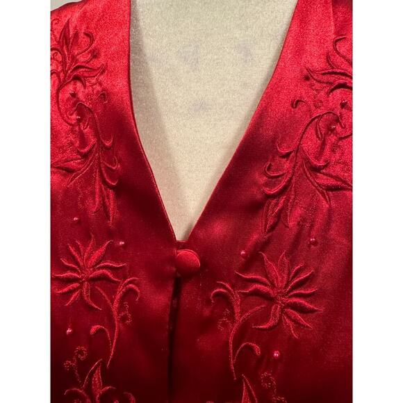 Laura Scott Red Embroidered Button Long Sleeve Down V-Neck - Size 12 - Picture 6 of 9